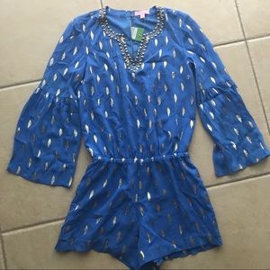 Ariele silk romper Bennett blue and metallic